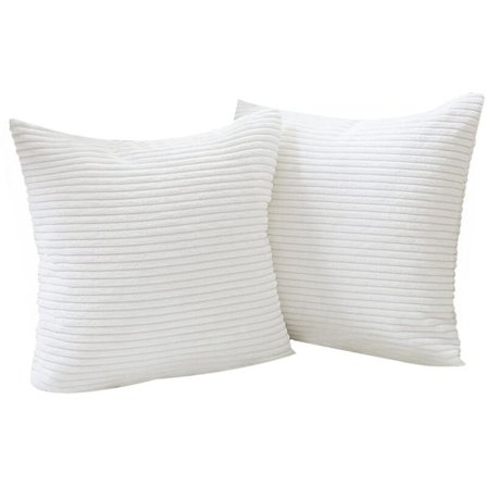 2 Dekorativa Kuddfodral Randiga Sammet Corduroy Dekorativ Kuddfodral för Soffa, Ren Vit
