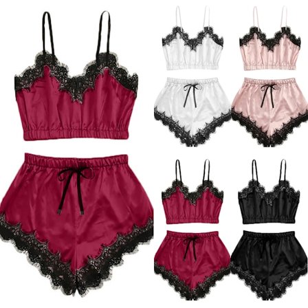 Silkeblonder Perspektiv Pyjamas Kvinder Sexy Sling Satin Syning Pink