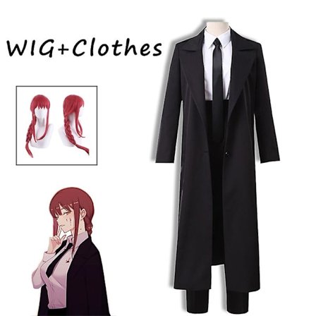 Makima Cosplay Anime Chainsaw Man Puku Musta Trench Paita Yhtenäinen Peruukki Puku Power Sexy Hoitaja Naiset Yhtenäinen Hanskat Sukat -a