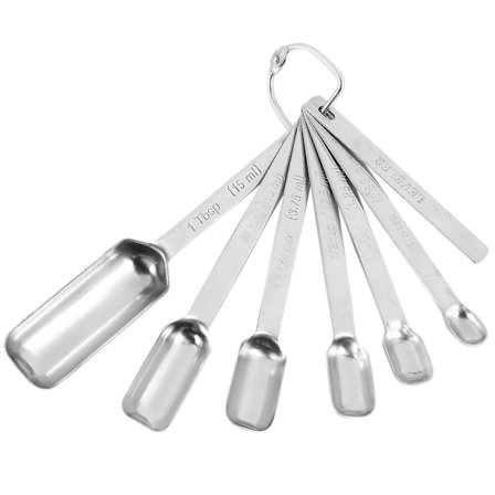 Mittaussarjan lusikat - 7-osainen keittiön mittalusikkasarja tasoittimen kanssa - Ohut muotoilu sopii maustepurkkeihin