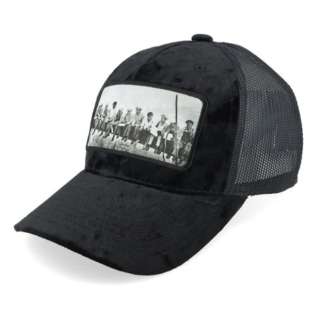 Kinder Public Domain - Schwarz trucker Cap - Kinder Kinder Lunch Atop A Skyscraper Velvet Black Trucker @ Hatstore
