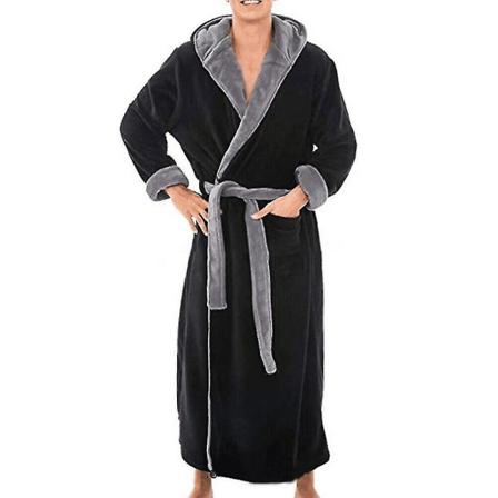 Miesten talvi lämmin hupullinen takki kylpytakki pyyhkeet pitkä aamutakki Black Grey 2XL