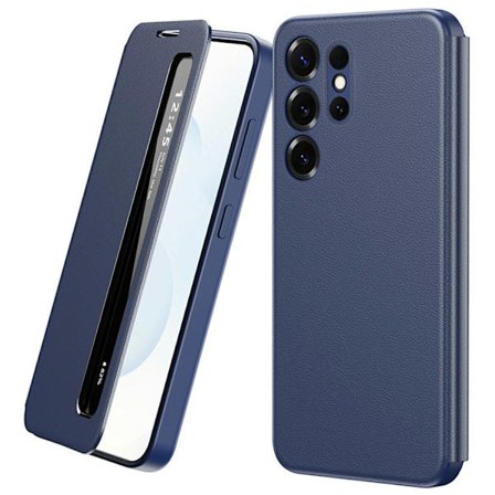 Mobilskal till Galaxy S22 Ultra Smart View Window Läder - Blå