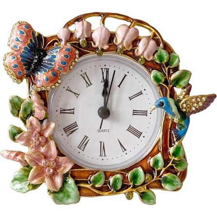 (Fjäril Fågel) Dekorativ Mini Bordsklocka, Vintage Metall Tyst Analog Klocka Kvarts Batteridriven Skrivbords Klocka Lämplig för
