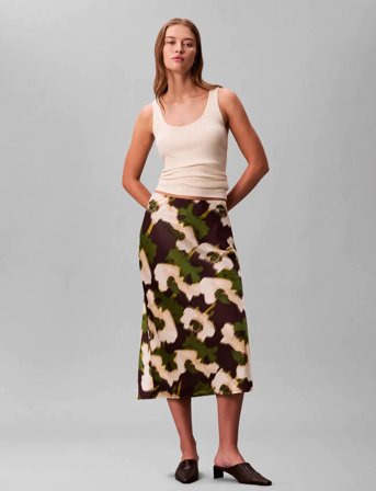 Calvin Klein Printed Satin Midi Slip Skirt - Multi/patterned - S