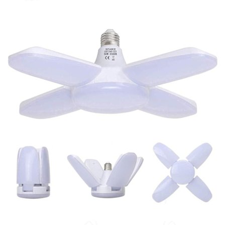 Garage Lampa E27 60W, Kallt Vitt 6500K 5500Lm Deformerbar Verkstad Lampa med 4 Justerbara Paneler, LED Takbelysning, för Garage, Lager, Gym qd