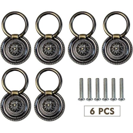 6 stk. Antik Messing Drop Ring Skuffetræk Udskiftning Kabinet Håndtag Knapper Til Køkken Skab Kommoder Skuffe
