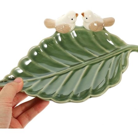 Bladgodisskål, smyckesskål i keramik och prydnadsfat - Dekorativ hållare i bohemisk stil för ringar, örhängen och nycklar, vintageinspirerad rumsdekor