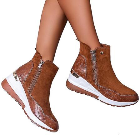 Kvinnors Wedge Ankle Boots Zip High Top Sneakers Tränare Skor Brown 37