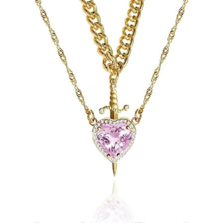 Hjerte og Sværd Par Halskæde Guld Rustfrit Stål Pink Hjerte Zirconia Kæde Trendy Matchende Sværd Gennem Hjerte Halskæde Sæt Romantiske Halskæder