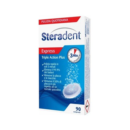 Steradent Triple Action Plus 90 Compresse Pulizia Dentiera