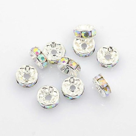 500 kpl Messinki Strassi Välihelmet A-luokka AB Väri Hopeanvärinen Pinnoitettu Rondelle Kirkas AB