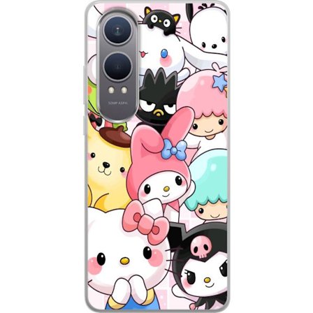 Kompatibelt Mobildeksel til OnePlus Nord CE4 Lite Tett mønster av søte figurer med store øyne i ulike farger og uttrykk med LABUBU-tekst