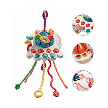 Montessori Babyleker for Småbarn Silikon Trekkeleker for Baby Sensoriske Leker Tidlig Pedagogisk Finmotorikk Aktivitetsleker for Baby - Blå