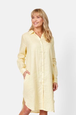 B. COPENHAGEN - Hør Skjortekjole - Gul