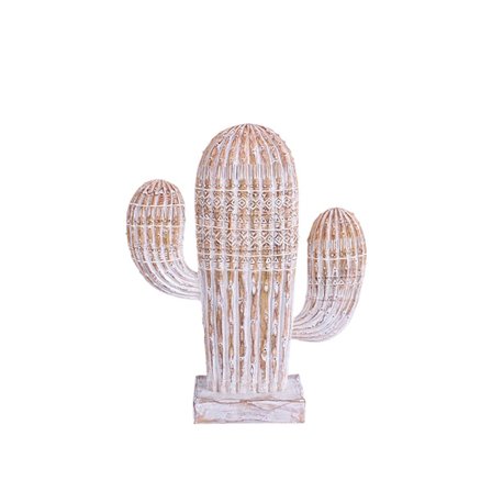 Dekorativ polyresinkaktus, 19x6x23cm, naturhvid