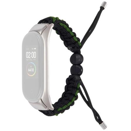 Xiaomi Mi Smart Band 4 / 3 nylon justerbart klockarmband med dragsko - Svart / Grön Svart
