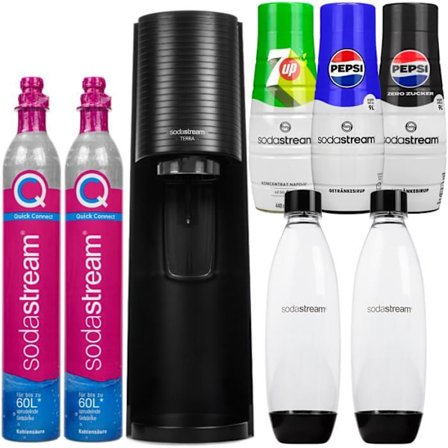 Saturator kolsyrat vatten - Sodastream - Terra - 2 flaskor 2 patroner 3 siraper Pepsi 7Up
