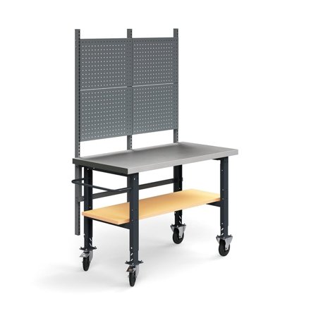 Komplett arbetsbänk TRUST på hjul, verktygstavla, underhylla, 1500x760 mm, steel