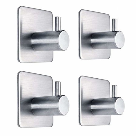 4 stk. selvklæbende, kraftige, vandtætte rustfri stål kroge til væggen