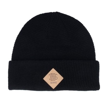 Djinns - Svart cuff Beanie - Basic Beanie Waffle Waffle Black Cuff @ Hatstore