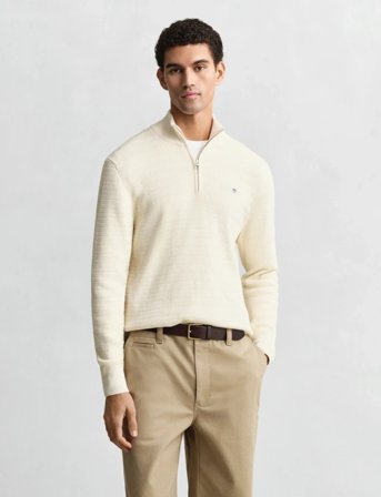 GANT Mini Cable Half Zip - Cream - XL