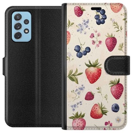 Kompatibel Tegnebogsetui til Samsung Galaxy A72 5G Sommerlig bær mønster med jordbær, blåbær og blomster i akvarel stil - trendy og lys design i bløde