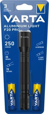VARTA Aluminium Light F20 Pro flashlight, inc. 2x AA