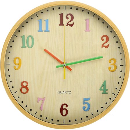 Børneværelses vægur Silent 30cm Børneværelses vægur Moderne Kvarts vægur til drenge og piger Farverigt vægur med arabiske tal