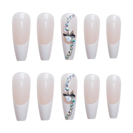 24 st tryck på naglar långa - franska kistfalska naglar - ballerina falska