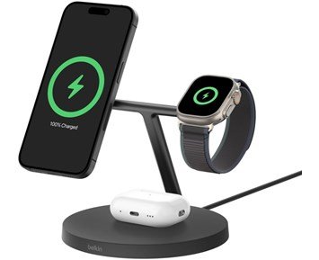 Belkin-3-in-1 Qi2 15W charging stand Apple Watch fast charge - Black-3-in-1 Qi2 15W ladestasjon-Power-Ladestasjoner