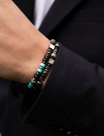Samie Matheo - Bracelet With Stone Beads In Turquoise - Black - 17 cm