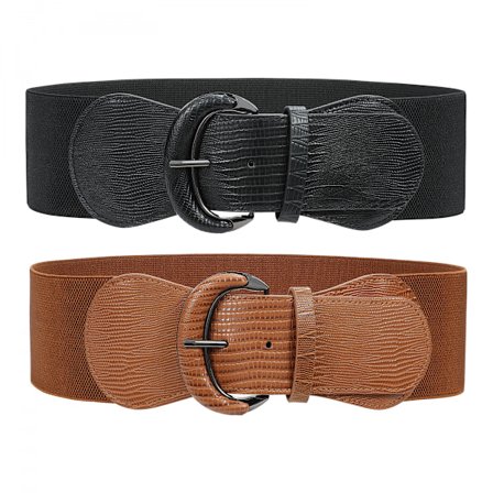 2-delt Kvinners Elastisk Bredt Belte, Kjole Elastisk Belte, Kvinners Mote Allsidig Dekorativt Belte - Brun, Svart