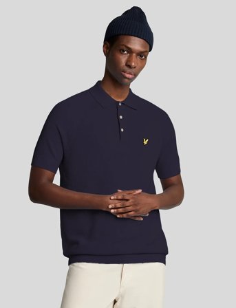 Lyle & Scott Linen Blend Knitted Polo - Navy - XS