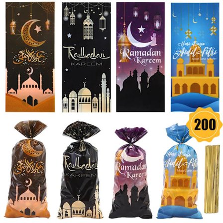 200 kpl juhlakasseja, Ramadan-aiheiset moskeijakuvioiset juhlakarkkipussit, lahjapussit, 105 kpl kierresiteillä