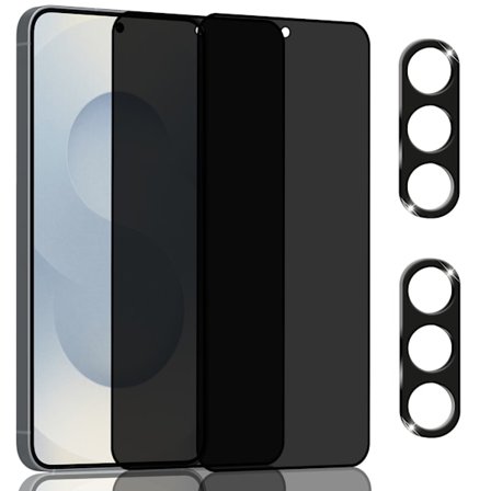 2-Pack Samsung S25 Privacy Skærmbeskyttelse & 2-Pack linsebeskyttelse - Hærdet Glas 9H - Super kvalitet 3D