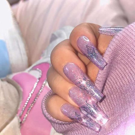 Kistpressade naglar, extra långa ballerinafalska naglar, lila gl