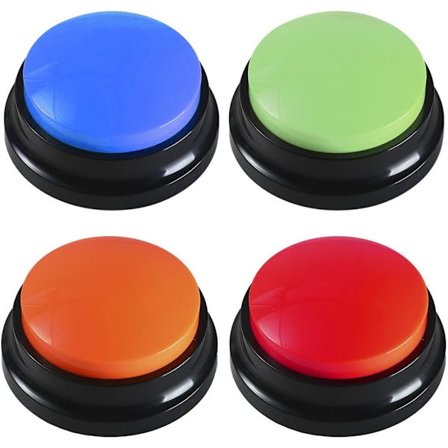 4 Buzzere med lyd til hunde. Buzzer med lydknap og optagefunktion til interaktion med hunde.