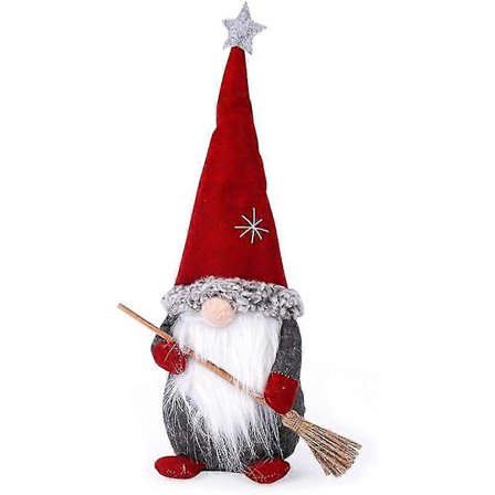 Rolig Trädgårdstomte, Jultomte Stående Med Kvast, Tomte Juldekoration, Tomtefigur, Söt, Tecknad, Tomteälva, Inredning, Jul