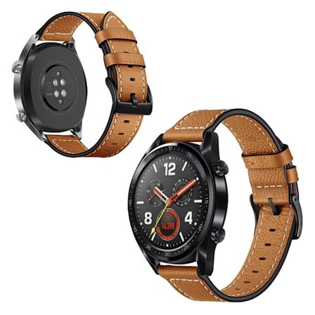 Huawei Watch GT / Watch 2 / Watch Magic ompelemalla aito nahkainen kellonauha - Vaalean Ruskea