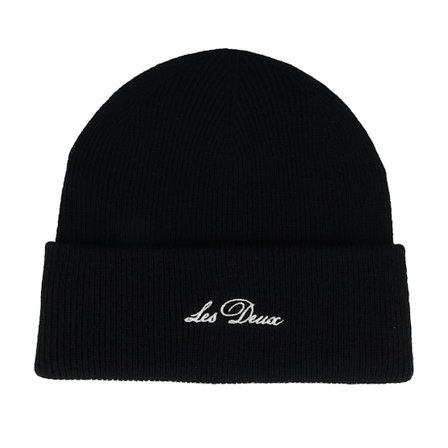 Les Deux - Black - cuff - Beanie - Wayne Embroidered Beanie Black Cuff - Hatstore