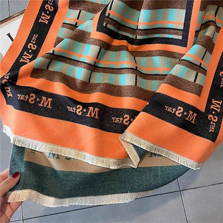 Stripe Design Print Tjock Cashmere Scarf For Dam Pashmina Sjal Wraps Bufanda Halsduk Filt Poncho Scarves 2022