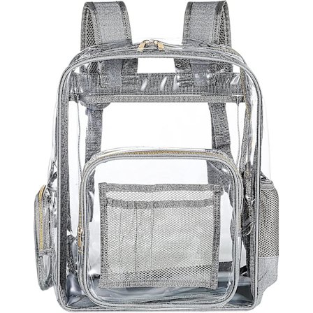 Stor Genomskinlig Ryggsäck Tjock PVC Plast Ryggsäck Transparent Bokväska Genomskinlig Plast Skolväska för Skolan (Silvergrå)