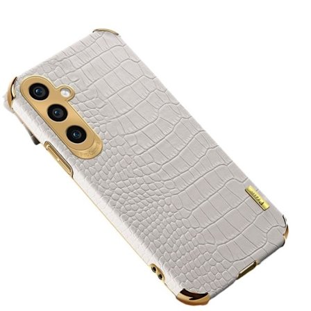 SKALO Samsung A35 5G Crocodile Guldkant Cover - Hvid