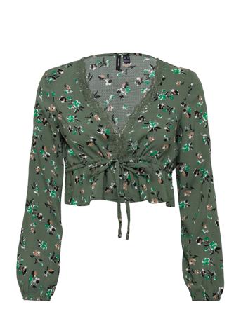 Vmico Ls String Crop Top Wvn Ga Crop Tops Long-sleeved Crop Tops Monivärinen/Kuvioitu Vero Moda