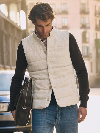 John Henric Men's Sand Leinenweste Size S