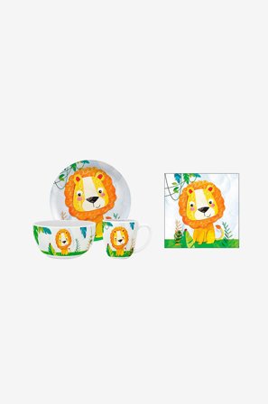 Paperproducts Design - Gavesæt Børneservice 3 dele + Serviet Happy Lion - Orange - Børneservice & tilbehør - Fra Homeroom