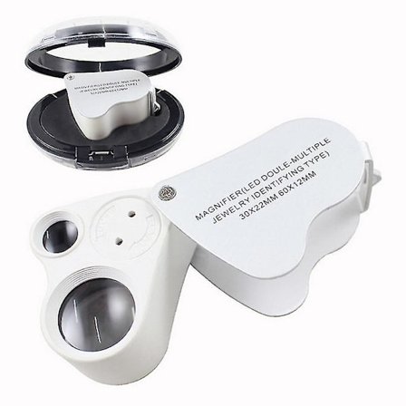 60x 30x Forstørrelsesglass med glasslinse - Smykkeloupe med LED-lys