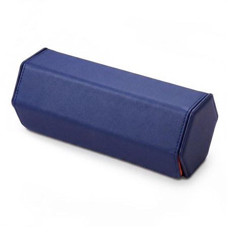 Hexa | Estuche enrollable hexagonal de cuero sintético azul marino y naranja para 3 relojes para hombres - Cajas para relojes