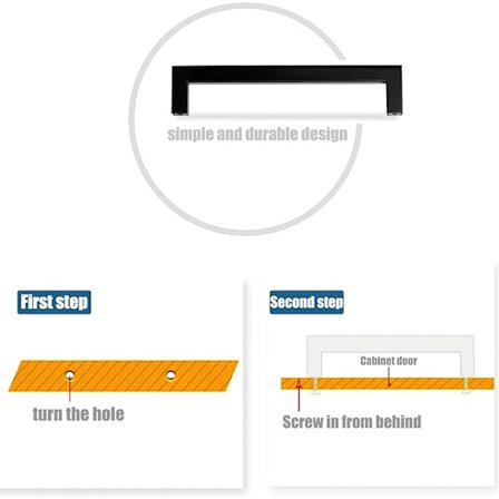 10 stk. Kjøkkenskapsgrep Svart 128mm, Moderne Kvadratisk Rustfritt